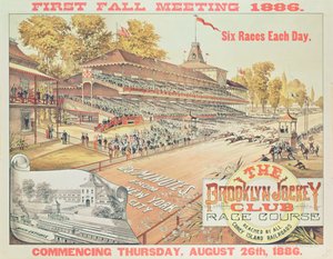 A Brooklyn Jockey Club versenypályáját reklámozó plakát, 1886