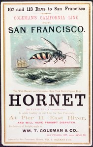 A New Yorkból San Franciscóba tartó „Hornet” klipperhajót reklámozó plakát