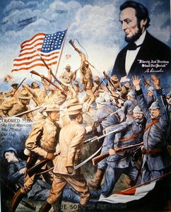 Az afroamerikai katonák hősiességét az I. világháborúban ünneplő plakát (színes litó) alkotó: American School