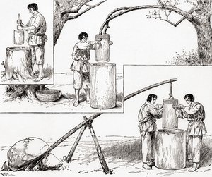 A kukorica őrlésének primitív módjai a „The Century Illustrated Monthly Magazine”-ból, 1884-ben (fametszet) alkotó: American School