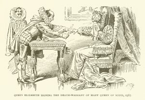 Erzsébet királynő aláírta Mária skót királynő halálos ítéletét, 1587 alkotó: American School