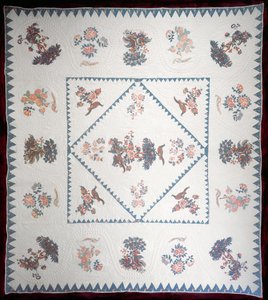 Broderie Perse paplan, 1800 körül (felhordott, nyomott pamut paplan alapon) alkotó: American School
