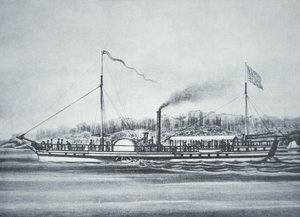 Robert Fulton gőzhajója a "Clermont", a Hudson folyón, New York alkotó: American School
