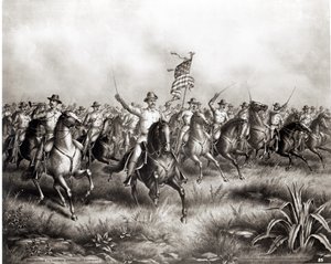 Rough Riders: Theodore Roosevelt ezredes, az Egyesült Államok parancsnoka, San Juan Hill, Santiago, Kuba, 1898 alkotó: American School