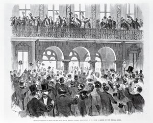 Secession Meeting in Front of the Mills House, Meeting Street, Charleston, South Carolina, 1860 körül (metszet) (f/w fotó) alkotó: American School