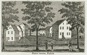 Shaker házak Enfieldben, a „Connecticut Historical Collections”-ből, John Warner Barber, 1856 alkotó: American School