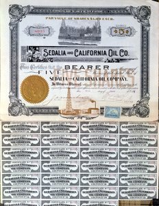 Részvényjegy a Sedalia és a Californian Oil Company számára, USA, 1901 alkotó: American School