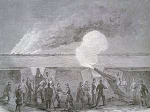 Charleston ostroma, a bombázások alatt égő város 1864. január 3-án, a Harper