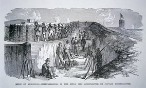 Vicksburg ostroma – Éleslövők a puskagödrökben, Hickenlooper tábornok által épített (metszet) alkotó: American School