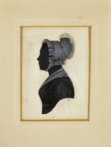 Egy hölgy sziluettje, c. 1830-1840 (fekete tinta, barna-fehér krétás körvonalazás szőtt papíron) alkotó: American School