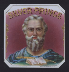 Silver Prince, cigar label (chromolitho)   1322257   hu       hungarian Successfully Translated  Original: Une paysanne mouche son nez (A Farmers Wife Blowing her Nose) - Peinture de August Ritter von Pettenkofen (1821-1889), huile sur bois (15,4x8,4 cm),  alkotó: American School