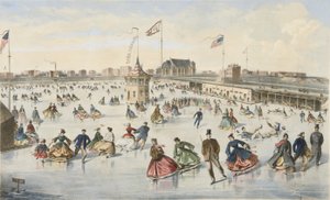 Korcsolyázás a Union Pond-on, kocsma. 1863 (színes litó) alkotó: American School
