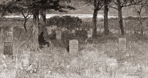 Katonasírok az Arlington Nemzeti Temetőben, Arlington megye, Virginia, a 19. században, a "The Century Illustrated Monthly Magazine" című, 1884-ben megjelent kiadványból (metszet). alkotó: American School