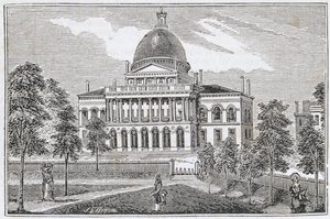 A bostoni State House déli képe a Beacon Streeten, a „Massachusetts Történelmi Gyűjteményéből”, John Warner Barber, metszett S. E. Brown, 1839 alkotó: American School