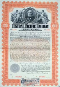 1000 dolláros kötvénybizonyítvány minta a Central Pacific Railway Company társaság számára, 1899 alkotó: American School