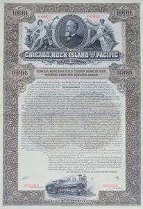 1000 dolláros kötvénybizonyítvány minta a Chicago, Rock Island and Pacific Railway Company számára, 1898 alkotó: American School