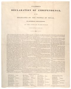 Texas Függetlenségi Nyilatkozat: Egyhangú függetlenségi nyilatkozat, Baker és Bordens nyomtatása, 1836. március 2. alkotó: American School