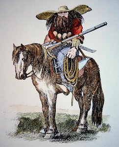 Texas Ranger rajzfilm, amely a vad és szőrös Ranger városi keleti nézetét mutatja be alkotó: American School