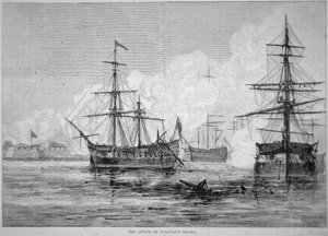 A támadás Sullivan szigetén, 1776. június 28. (litho) alkotó: American School