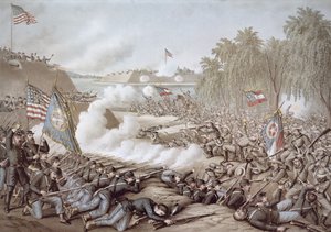 A korinthoszi csata, 1862. október 3-4., Észak és Dél zászlóival, Kurz & Allison (színes litó) alkotó: American School