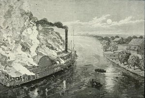 A „Robert E. Lee” égése a Mississippi-parton, Vicksburg közelében alkotó: American School