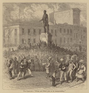 A karnevál, "Fehér és Fekete csatlakozik az álcázáshoz" (metszet) alkotó: American School