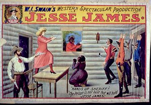 A börtönt nem építik, amiben Jesse James fog tartani, W. I. Swains reklámja: Jesse James látványos produkciója alkotó: American School
