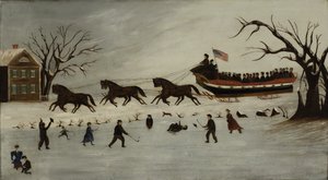 Szánkózás a szüfrazsettek, 1870-90 alkotó: American School