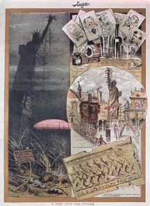 A Szabadság-szobor jövője. karikatúra a Judge folyóiratból az 1886-os építkezés körül alkotó: American School