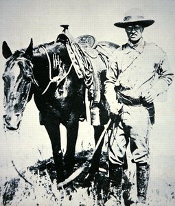 Theodore Roosevelt a lovával, 1885 körül (litho) alkotó: American School