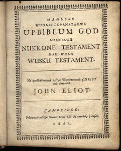 A Mamusse wunneetupanatamwe Up-Biblum Good címlapja, 1663 alkotó: American School
