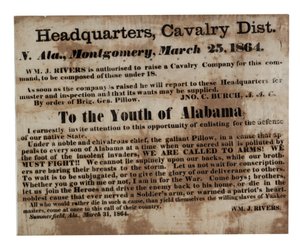 Alabama ifjúságának: Fegyverbe szólítunk! (toborzás széles oldal), 1864. március 25 alkotó: American School