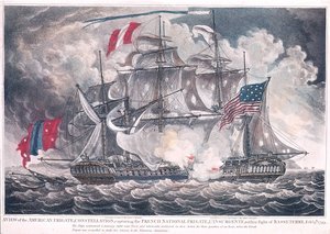 Az amerikai fregatt csillagkép elfogja a LInsurgentet Nyugat-Indiában a Basseterre-i csatában, 1799. február 9., 1800-ban publikálva alkotó: American School
