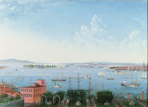 Kilátás a New York-i kikötőre a Brooklyn Heightsről, 1860 körül (olaj, vászon) alkotó: American School