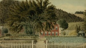 Kilátás egy vörös házra kerítéssel, 1854 (wc gouache papíron) alkotó: American School