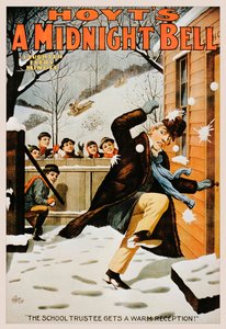 Vintage poszter fiúkról, akik hógolyókkal dobálják az embert, 1890-99 alkotó: American School