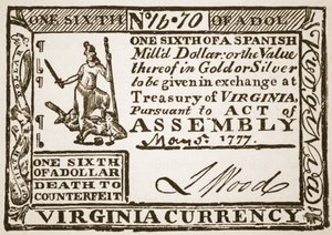 Virginia valuta, egyhatoda spanyol dollár, 1777 alkotó: American School