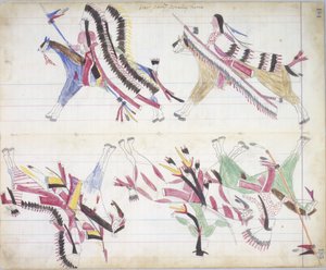 Hazaérkező háborús parti, illusztráció a Black Horse Ledgerből, 1877-79 (ceruza és zsírkréta papíron) alkotó: American School