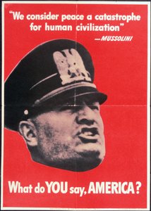 "What do YOU say AMERICA?", US 2. világháborús plakát Mussolini arcával, Anon, 1942 körül alkotó: American School