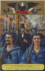 Rosszindulattal senki felé; jótékonysággal mindenkiért. Lincoln elnök belépése Richmondba, 1865. április 4 alkotó: American School