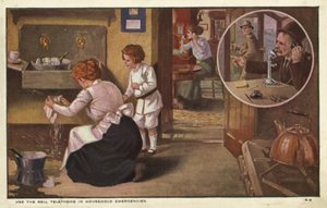 Nő telefonál egy vízvezeték-szerelőnek (színes litho) alkotó: American School