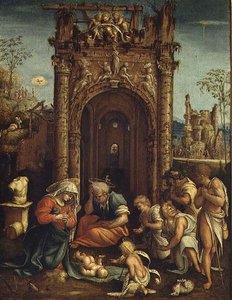 A Pásztorok imádása, 1530 körül (olaj, tábla) alkotó: Amico Aspertini