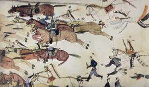 Marcus Reno őrnagy parancsnokságának visszavonulása (tinta papíron)