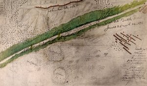 A Little Big Horn-i csatatér topográfiai térképe (szén és tinta, papír)