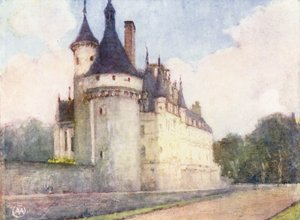 Chenonceaux a kertből (színes litográfia)