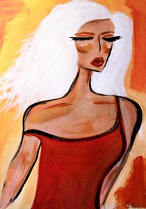 Stílusos nő piros ruhában alkotó: Amy Straley