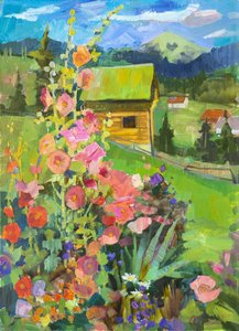 Élénk színekkel díszített kerti házikó alkotó: Anastasiia Grygorieva