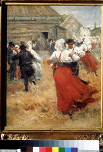 ""vidéki ünnepség (Országünnep) Parasztpárok táncolnak egy falusi fesztiválon. Anders Leonard Zorn (1860-1920) festménye: Puskin Szépművészeti Múzeum, Moszkva alkotó: Anders Leonard Zorn