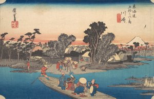 Komp átkelő a Rokugo folyón, kb. 1834., kb. 1834. alkotó: Ando Hiroshige