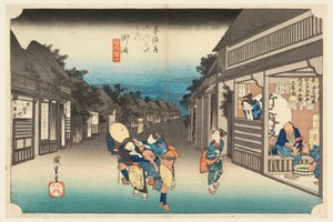 Goyu, utazókat fogva tartó nők, a Tokaido út ötvenhárom állomásán (Tokaido Gojusan Tsugi-no Uchi) alkotó: Ando Hiroshige